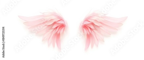 Delicate, feathery, miniature angel wings, pastel pink and white, isolated on white,  pastel,  serenity