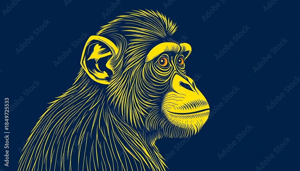 Obraz premium Elegant line art drawing of a monkey, intricate details, minimalist style, drawing, orangutan