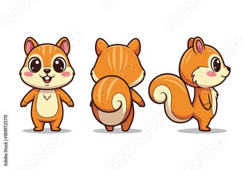 Cute Cartoon Squirrel Character Set.