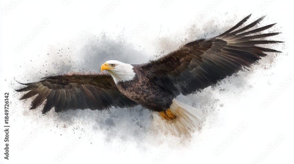 Naklejka premium Majestic eagle in full flight painted on a clean white background