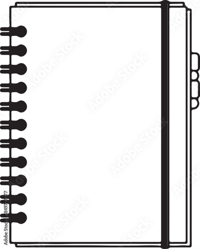 Minimalist Spiral Notebook Icon with Elastic Band – Blank Stationery Illustration for Notes, Journals, and Planning