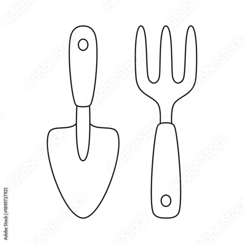 gardening shovel and rake in contour