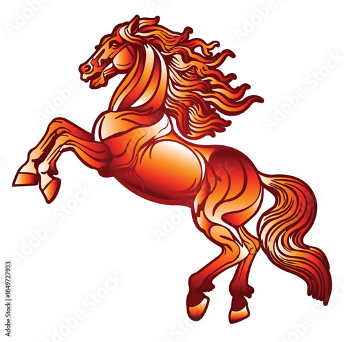 Chinese zodiac fire horse prancing illustration