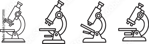 Microscope Evolution Icons – Scientific Equipment Stages and Arm Variations for Educational and Cognitive Use