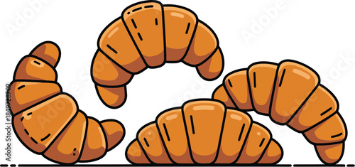 Several golden brown croissants arranged on a plain surface ready to be eaten vector illustration