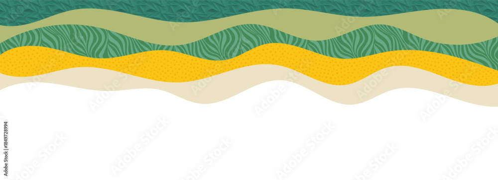Fototapeta premium Abstract agriculture field or farm card banner background. Vineyard valley pattern, countryside landscape, eco horizontal panorama template. Nature backdrop, organic green webpage header layout design