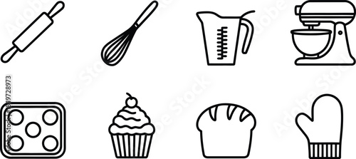 Baking and Bakery Kitchen Tools Line Icon Set Vector Illustration