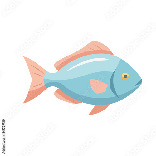 Stylized Blue Fish Illustration with Orange Fins.