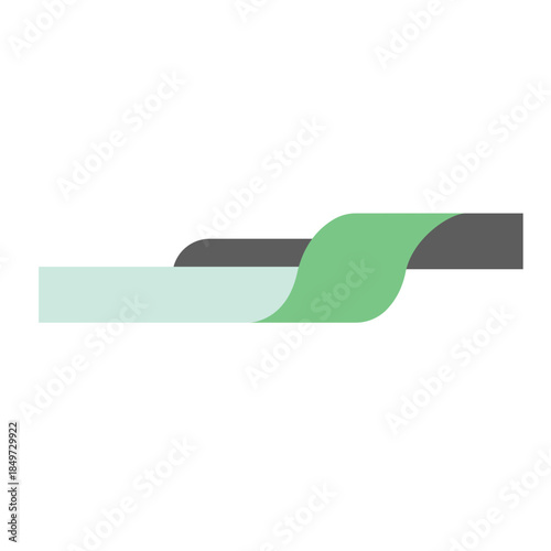 Abstract flowing ribbon graphic with green and gray colors.