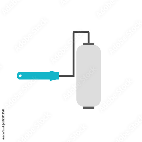 Simple illustration of a paint roller with a blue handle.