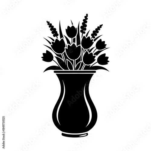 Silhouette of a flowering floral arrangement in a classic vase emphasizing simplicity and elegance