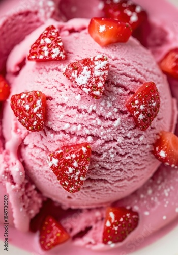 Creamy strawberry ice cream with a fresh, sweet and refreshing look.