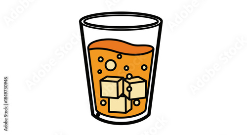 Illustration of oolong milk tea with ice cubes isolated on a white background, featuring a vibrant orange hue and minimalist design