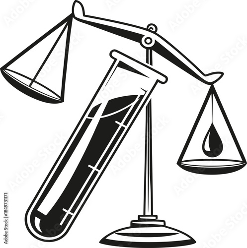 Laboratory scale with test tube and oil droplet in balance