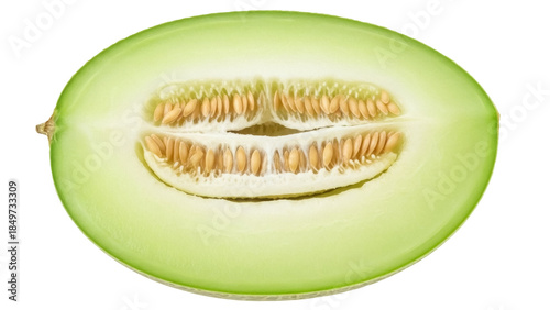 Obraz na plátne Isolated Honeydew melon cross section, showing seeds and light green flesh, juic