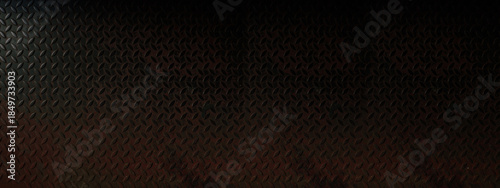 Fotografi Industrial dark metal diamond plate texture with a rugged, weathered finish