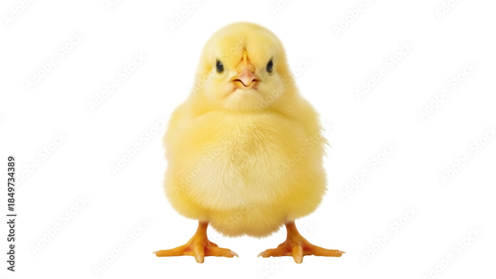 Obraz premium Isolated Yellow Chick Standing and Looking at the Camera, Easter Season Cute Bird