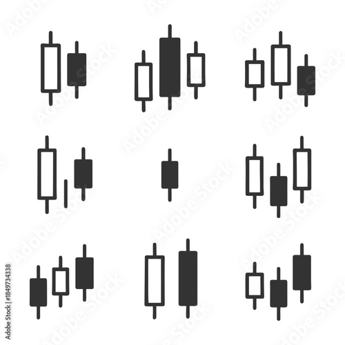 Diverse candlestick chart patterns for technical analysis in trading.