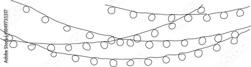 One line drawing of chirstmas lights. Vector christmas lights isolated on white background.  Chirstmas decoration, Minimalist style LED lamps.
