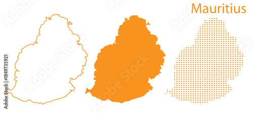 Mauritius Map Vector Set, Indian Ocean Outline Silhouette Dotted Orange Shapes, Mauritius Country Infographic Template, Editable EPS Mauritius Geography