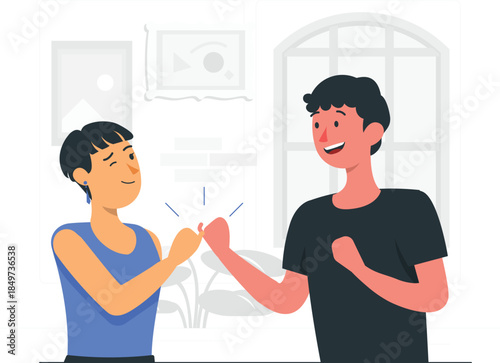 Two men bumping fists in front of a white background fist bump cartoon smiling