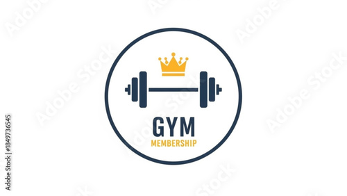 Gym membership logo with crown and dumbbell icon on white background
