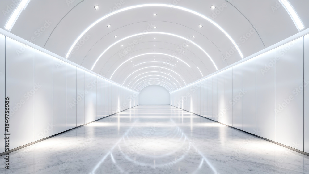 Fototapeta premium White Circular Light Future Tunnel 3D Scene