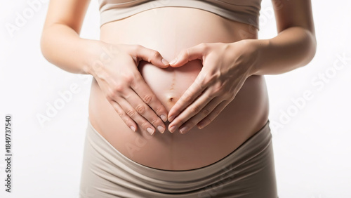 Wallpaper Mural A minimalist studio portrait of a pregnant woman's torso making a heart gesture over her stomach against a clean white backdrop. Torontodigital.ca