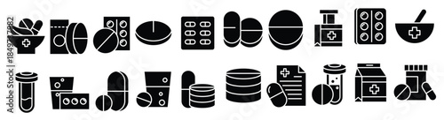 medicine and pharmacy icons set
