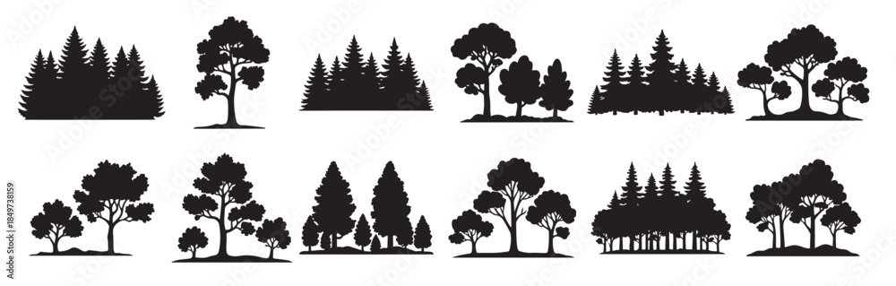 Fototapeta premium minimal trees set silhouette style black tree icons