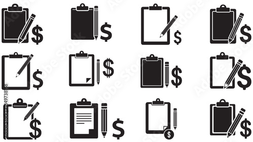 Minimal Clipboard and Pencil Beside Dollar Symbol for Expense Tracking Invoicing and Financial Notes
