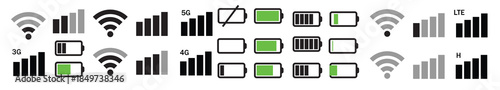 mobile phone system icons vector set wifi signal strength