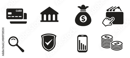 money finance payments icons set black on a white background