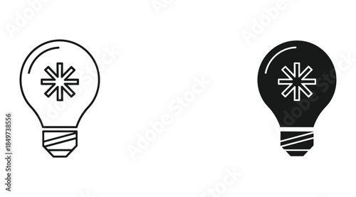 Black and white light bulb icon with asterisk