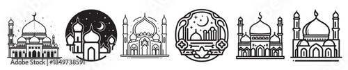 mosque vector set outline drawing islamic icon collection