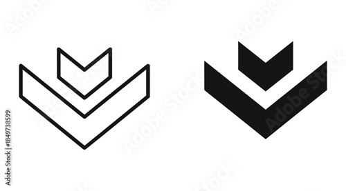Black chevron down arrows icon set