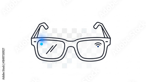 Smart glasses with blue light and wi fi symbol on transparent lenses and white background