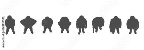Top view CAD drawing of diverse standing people silhouette. Vector illustration