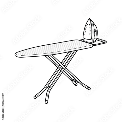 Ironing board and iron on white background