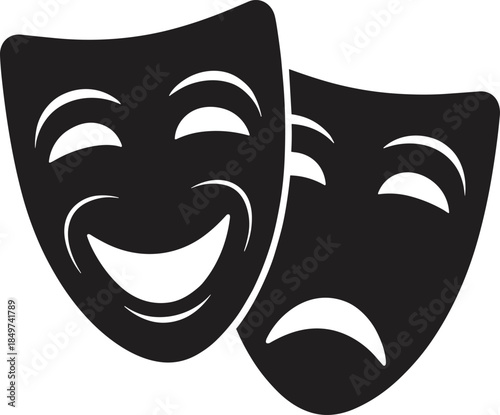 Comedy and tragedy theater masks silhouette drama icon
