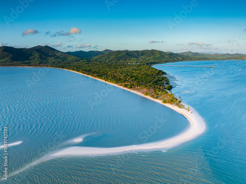 Aerial panorama drone shot of Lam Haed beach peninsula, Koh Yao Yai island, Phang nga, Thailand