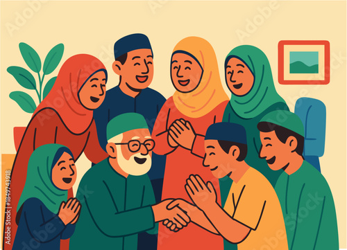 Muslim Family Asking Forgiveness During Eid Al Fitr Tradition