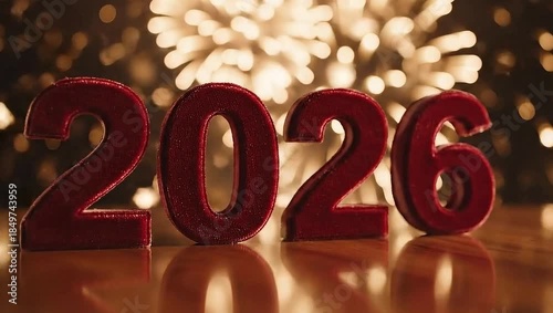Happy New Year 2026 Text Animation with Festive Fireworks and Party Lights