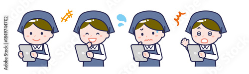 タブレットを使う「スタッフ」の男性