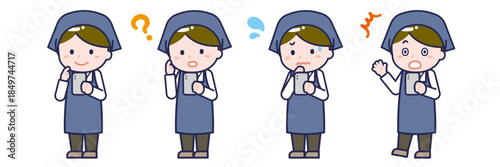 スマートフォンを使う「スタッフ」の男性