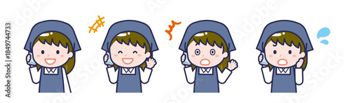 スマートフォンを使う「スタッフ」の女性