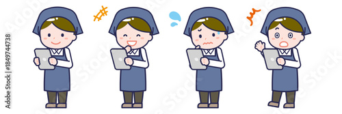 タブレットを使う「スタッフ」の男性