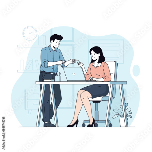 Professional Office Interaction with a Man Handing a Document to a Woman During a Meeting