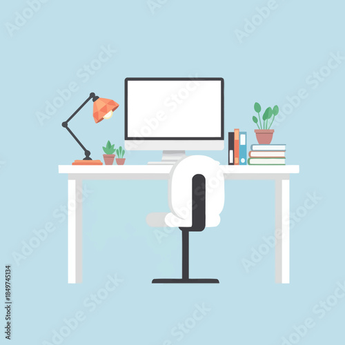 Minimalist Home Office Workspace with Computer and Decorative Plants for Productivity and Calm