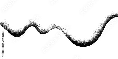 Minimal abstract curved line with grunge dust texture in black on white background.